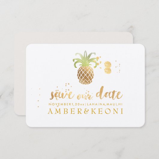 PixDezines Golden Pineapple/sla onze datum op Save The Date (Voorkant / Achterkant)