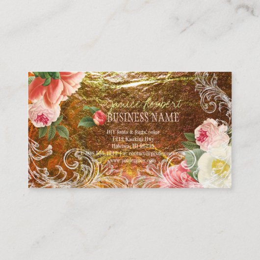 PixDezines goudblaadjes+ pioenen Visitekaartje (Achterkant)