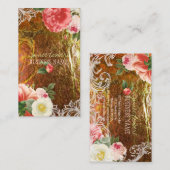 PixDezines goudblaadjes+ pioenen Visitekaartje (Voorkant / Achterkant)