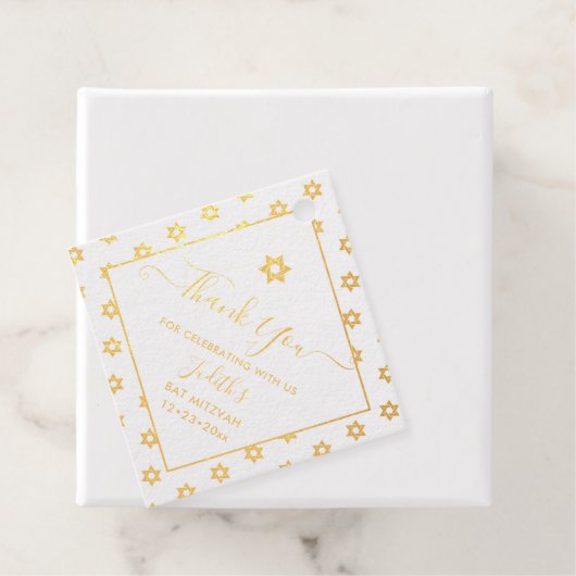 PixDezines Gouden ster van David Pattern Bar Mitzv Bedankjes Labels (Met doos)