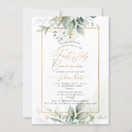 PixDezines Green Gold Eucalyptus 1stHeilige Commun Kaart