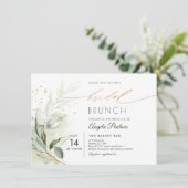PixDezines Green Gold Eucalyptus Bridal Brunch Inv Kaart (Staand voorkant)