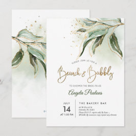 PixDezines Green Gold Eucalyptus Brunch Bubble Kaart