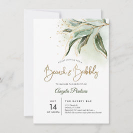 PixDezines Green Gold Eucalyptus Brunch Bubble Kaart