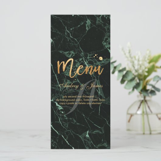 PixDezines Green Marble/Shine Menu/Faux Gold Menu (Staand voorkant)