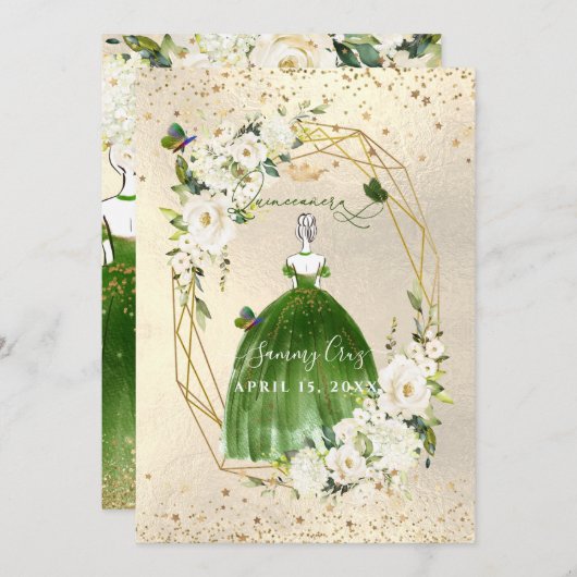 PixDezines Green Quinceanera H2 Alabaster Rozen Kaart (Voorkant / Achterkant)