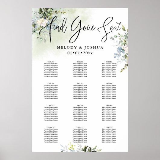 PixDezines Greenery Calligraphy, Seating Chart Poster (Voorkant)