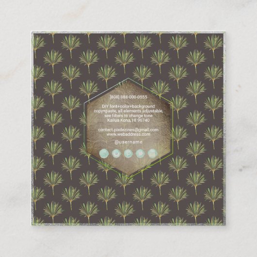PixDezines GREENERY, SAGE+PINE Vierkante Visitekaartje (Achterkant)