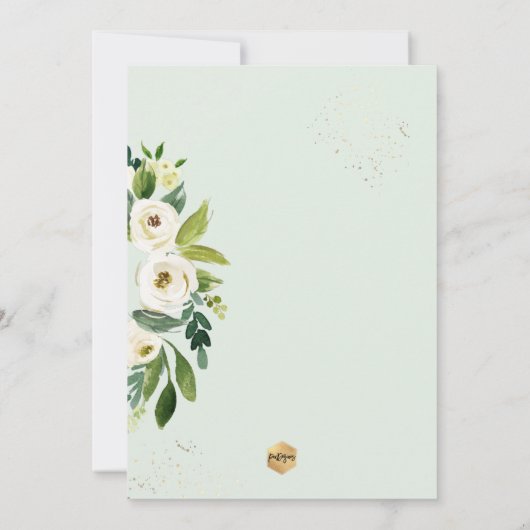 PixDezines Greenery Waterverf Witte Rozen Krans Kaart (Achterkant)