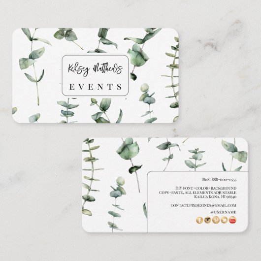 PixDezines groen Eucalyptus Visitekaartje (Voorkant / Achterkant)