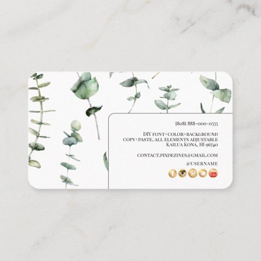 PixDezines groen Eucalyptus Visitekaartje (Achterkant)