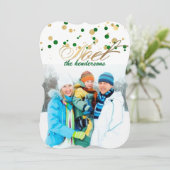 PixDezines groen/goud/nep folie confetti/vakantie Feestdagenkaart (Staand voorkant)