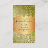 PixDezines groene flora damast/faux perkament Visitekaartje (Achterkant)