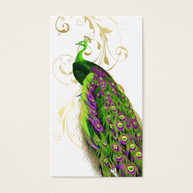 PixDezines groene pauock+filigree/diy fonts Visitekaartje (Voorkant)