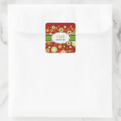 PixDezines Groene + Rode Kerstversieringen Vierkante Sticker (Tas)