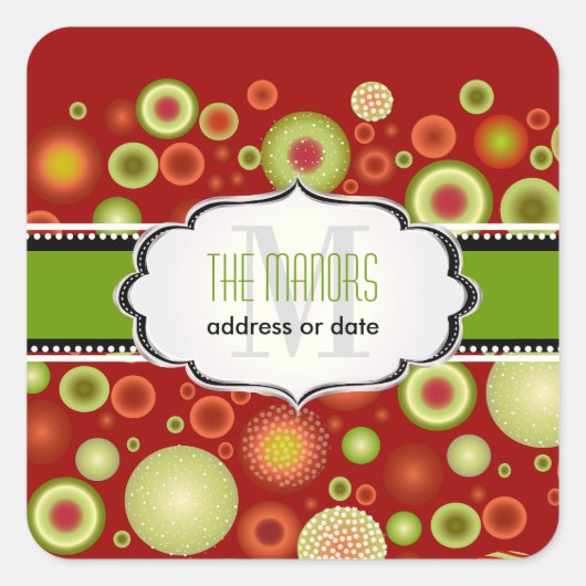 PixDezines Groene + Rode Kerstversieringen Vierkante Sticker (Voorkant)