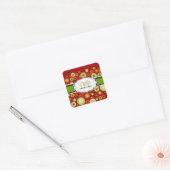 PixDezines Groene + Rode Kerstversieringen Vierkante Sticker (Envelop)