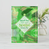 PixDezines Groene Waterverf Abstract Bat Mitzvah Kaart (Staand voorkant)