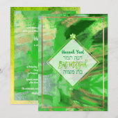 PixDezines Groene Waterverf Abstract Bat Mitzvah Kaart (Voorkant / Achterkant)