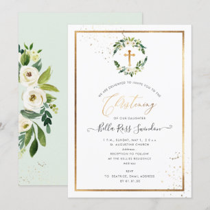 PixDezines Groene Waterverf Witte Rozen Krans Kaart