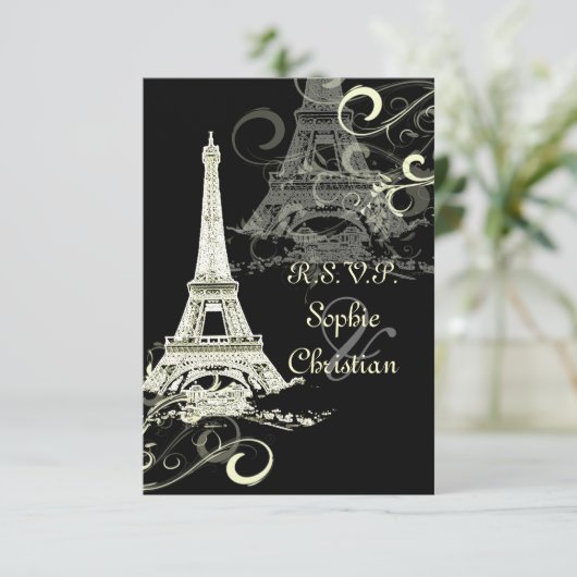 PixDezines GROTE RSVP/LA TOUR EIFFEL/CREAM SWIRLS RSVP Kaartje (Staand voorkant)