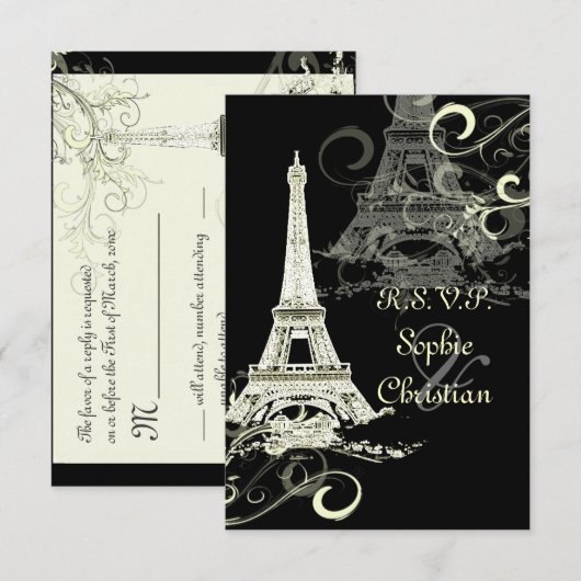 PixDezines GROTE RSVP/LA TOUR EIFFEL/CREAM SWIRLS RSVP Kaartje (Voorkant / Achterkant)