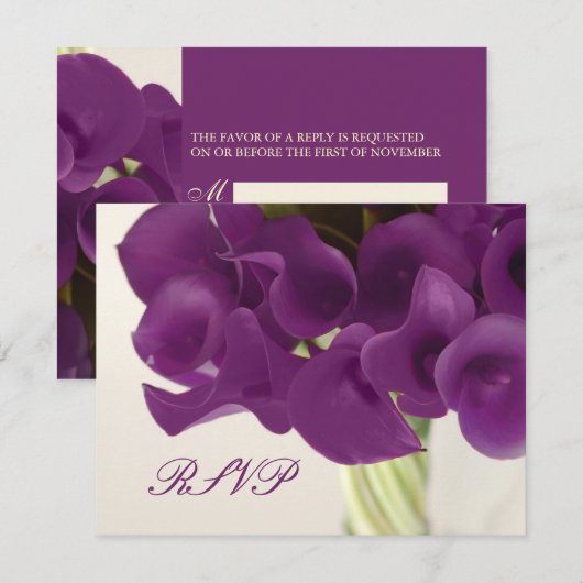 PixDezines GROTE RSVP Paarse Calla Lilies/dij Kaartje (Voorkant / Achterkant)
