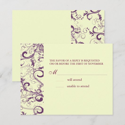 PixDezines GROTE RSVP, PLUM SWIRLS/DIY achtergrond RSVP Kaartje (Voorkant / Achterkant)