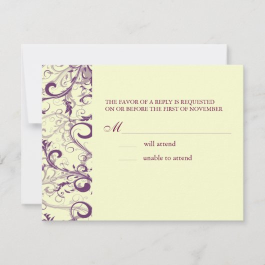 PixDezines GROTE RSVP, PLUM SWIRLSDIY achtergrond RSVP Kaartje (Voorkant)