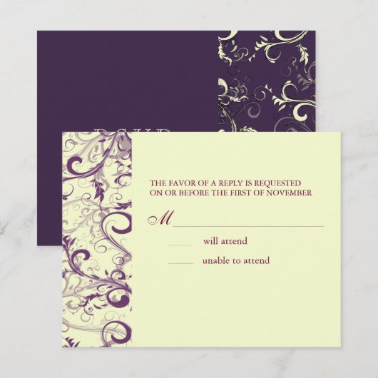 PixDezines GROTE RSVP, PLUM SWIRLSDIY achtergrond RSVP Kaartje (Voorkant / Achterkant)