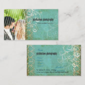 PixDezines  Grunge Damask/Aqua Visitekaartje (Voorkant / Achterkant)