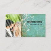 PixDezines  Grunge Damask/Aqua Visitekaartje (Voorkant)