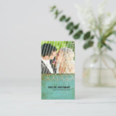 PixDezines Grunge Damask/Aqua Visitekaartje (Staand voorkant)