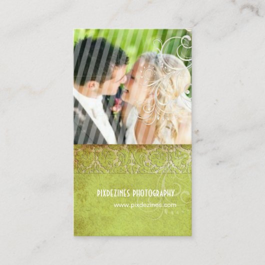 PixDezines  Grunge Damask/Green Visitekaartje (Voorkant)