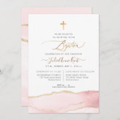 PixDezines H2 Agaat Blush Roze Goud Doop Kaart (Voorkant / Achterkant)