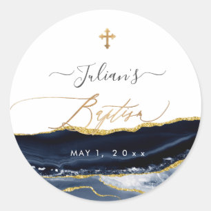 PixDezines H2 Agaat Marine Blauw Goud Doop Ronde Sticker