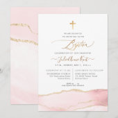 PixDezines H2 Agate Blush Roze Goud Doopfeest Kaart (Voorkant / Achterkant)