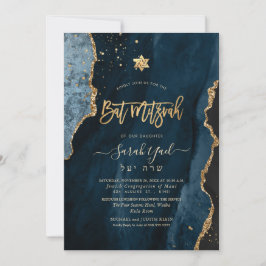 PixDezines H2 Agate, Slate Blue Gold Bat Mitzvah I Kaart