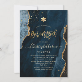 PixDezines H2 Agate, Slate Blue Gold Invitation Kaart