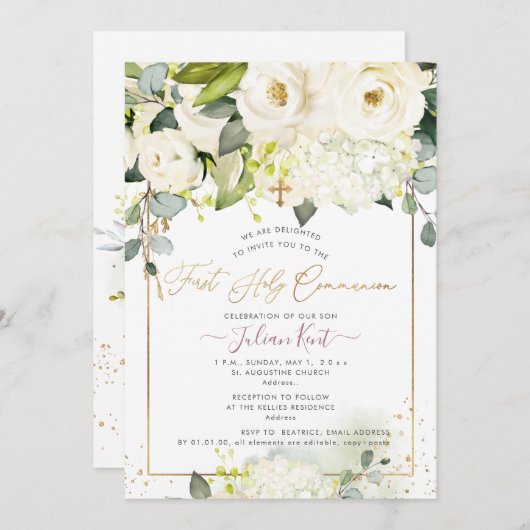 PixDezines H2 Alabaster Roos Eerste Heilige Commun Kaart (Voorkant / Achterkant)