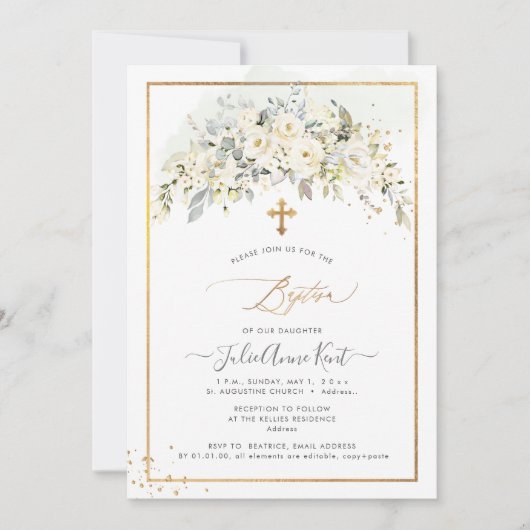 PixDezines H2 Alabaster Rozen Baptisme Kaart (Voorkant)