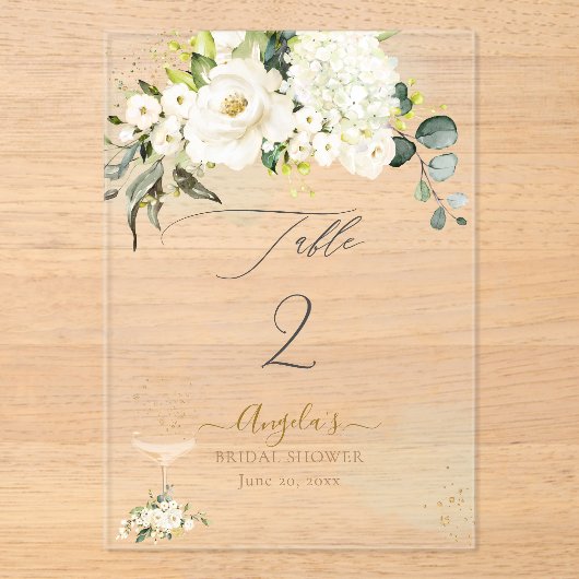 PixDezines H2 Alabaster Rozen Hydrangea Acryl Uitnodigingen (Voorkant)