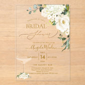 PixDezines H2 Alabaster Rozen Hydrangea Bridal Acryl Uitnodigingen (Voorkant)