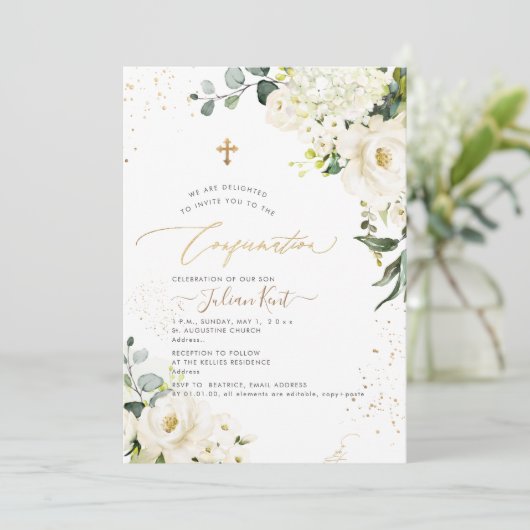 PixDezines H2 Alabaster Rozen Hydrangeas Kaart (Staand voorkant)