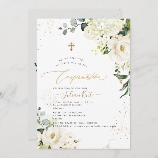 PixDezines H2 Alabaster Rozen Hydrangeas Kaart (Voorkant / Achterkant)