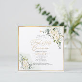 PixDezines H2 Albasten Rozen Eerste Heilige Commun Kaart (Staand voorkant)