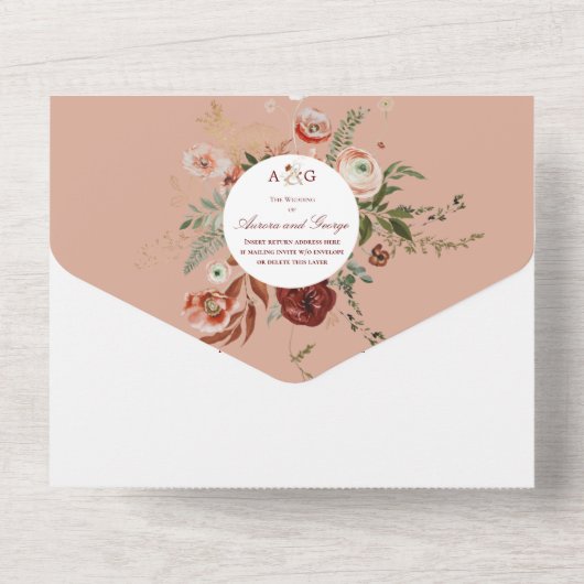 PixDezines H2 Autumn Waterverf Flowers Marsala All In One Uitnodiging (Achterkant)