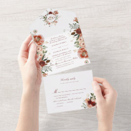 PixDezines H2 Autumn Waterverf Flowers Marsala All In One Uitnodiging