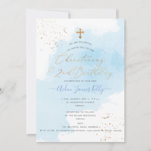 PixDezines H2 Blauwe doop + 2e verjaardag Kaart (Voorkant)