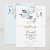 PixDezines H2 Blauwe Eucalyptus Doop Kaart (Voorkant / Achterkant)